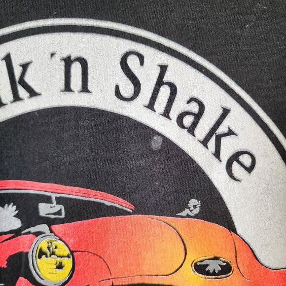 VTG 90s Steak N' Shake Fast Food Burgers Hotrod Promo Black T Shirt Size Large - Picture 10 of 16